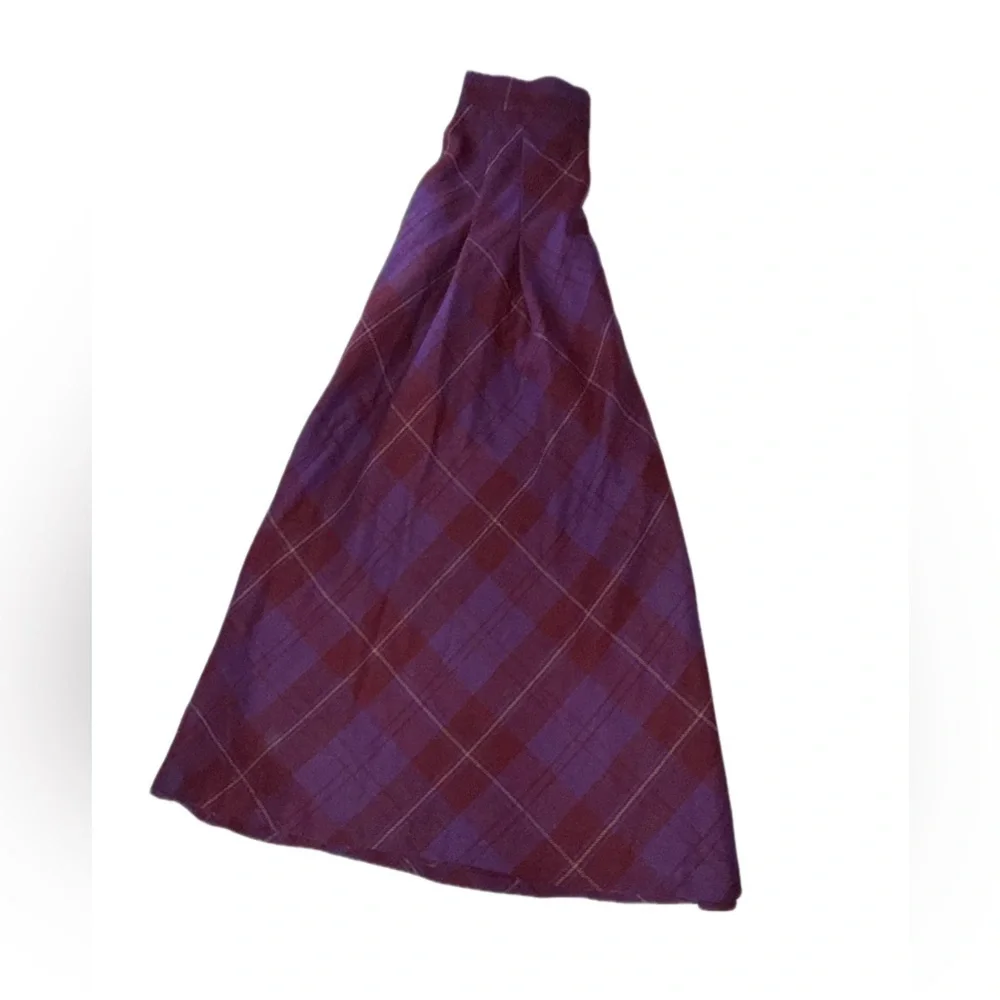 Vintage 1987 Thermo Jac Pleated Wool Plaid Midi Skirt Burgundy Purple Size 6
